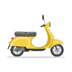 Yellow motor scooter isolated. Retro style motorbike transport vehicle illustration.