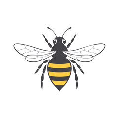 Obraz premium Cartoon bee with yellow and black stripes, insect illustration