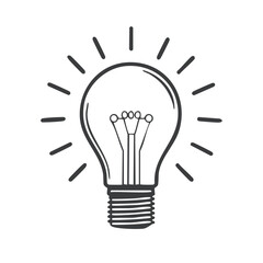 Fototapeta premium Hand drawn lightbulb glowing with radiating lines symbolizing a bright new idea or innovation