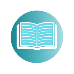 Open book icon in a blue circle, educational and reading concept.