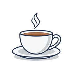 Obraz premium Steaming hot coffee cup on a saucer. Simple vector illustration or icon for a cafe or beverage menu.