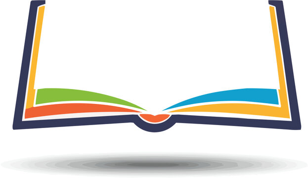 Clean and simple vector of an open book with soft shadows, representing reading, research, and knowledge sharing. Perfect for educational branding or e-learning designs.