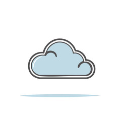 Fototapeta premium Clean vector graphic of a light blue cartoon cloud with a dark outline and soft shadow design