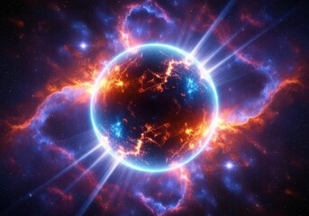 Vibrant celestial object with glowing nebula isolated on white background