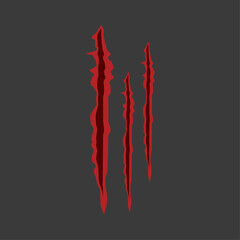 Realistic bloody claw marks vector illustration isolated on a dark background for design