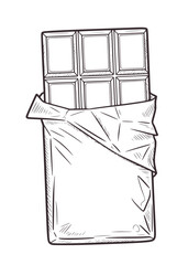 Black and white line drawing of a chocolate bar food confectionery