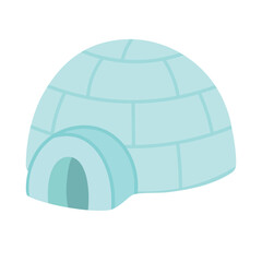 Cute igloo made of ice blocks, simple flat vector illustration of a winter snow house.