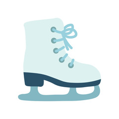 White ice skate illustration, winter sport footwear in soft flat cartoon vector style.