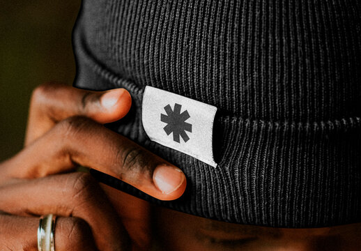 Stylish Beanie With Custom Tag Mockup