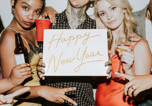 People Celebrating At A New Years Eve Party Sign Mockup