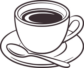 White coffee cup saucer and spoon line art drink
