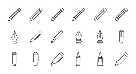 Assorted writing and drawing tools set isolated on transparent background