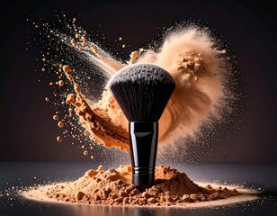 A makeup brush amidst an explosion of loose powder