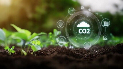 Lush green leaves and healthy soil showcasing the natural environment s role in carbon dioxide absorption and sustainable energy production