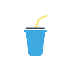 Blue beverage cup with straw isolated on white background