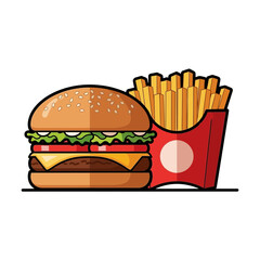 Burger and fries illustration fast food icon