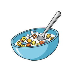 Breakfast cereal in bowl with spoon close up
