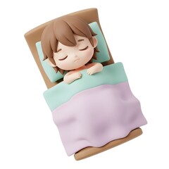 A peaceful child sleeps under a soft blanket in a pastel bed. The relaxed pose and gentle pillow create a calm and cozy bedtime atmosphere, expressing rest, comfort, and innocence.