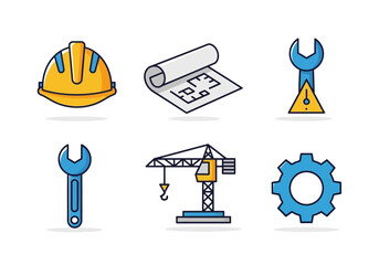 Construction tools and icons representing building and development