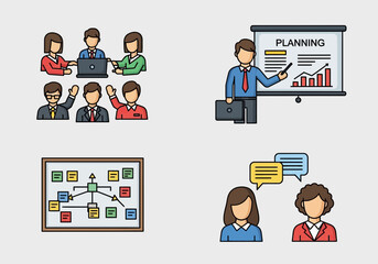 Online meeting and presentation vector illustrations