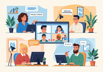 Online meeting team collaboration concept illustration