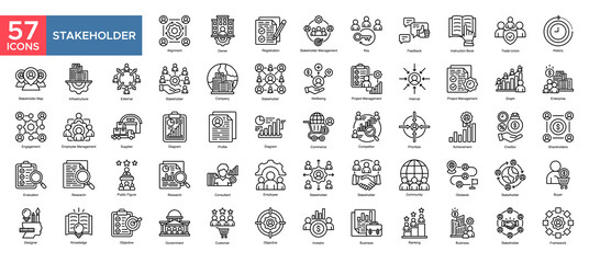 
Stakeholder collection set. Aligment,Registration,Feedback,Stakeholder,Project Management,Company,Entreprise, icon. Simple outline vector illustration