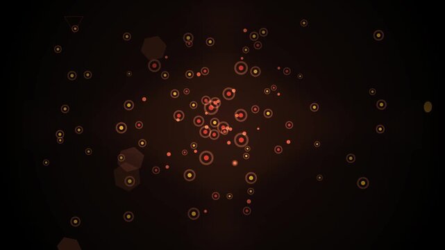 Abstract dark background with glowing orange circles and hexagons