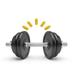 Dumbbell with yellow capsules symbolizing supplements for strength training and fitness goals