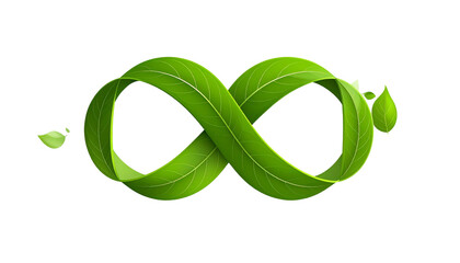 Naklejka premium An infinity symbol made of green leaves on a black background.&nbsp; The concept of recycling, sustainability, and green energy.l