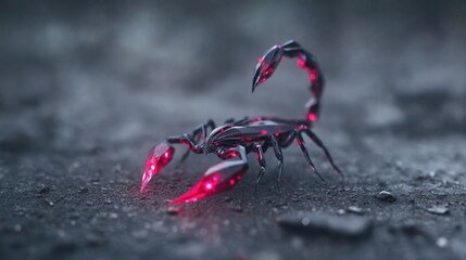 Futuristic scorpion with glowing red accents on dark ground