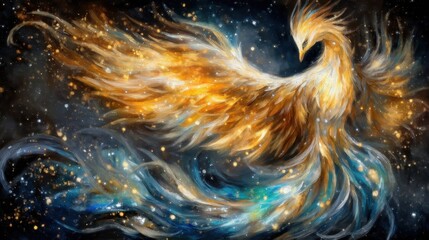 Fiery Phoenix soaring through cosmos