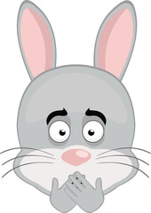 vector illustration emoticon character face rabbit rodent animal, covering its mouth with its hands, in concept of making silence or keeping quiet