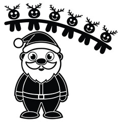 A black silhouette of a Santa with a reindeer team