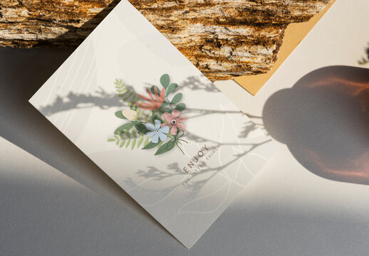 Floral Card Mockup On Off White Background