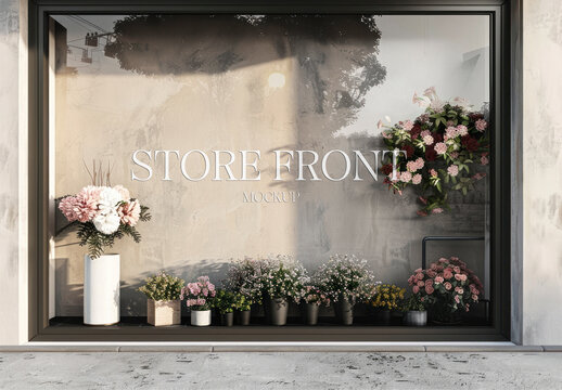Flower Shop Window Display Mockup With Generative AI