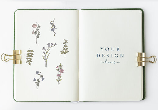 Flowers On A Notebook Page Mockup