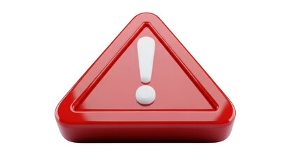 Red triangular warning sign with exclamation mark isolated on transparent background