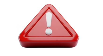 Red triangular warning sign with exclamation mark isolated on transparent background