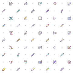Seamless pattern with pen icon on white background.Included the icons as quill pen, marker pen, stationery, writing, literature, pen nib symbols and design elements And Other Elements.