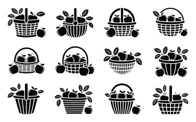 Vector art of set of apple basket icons for design use