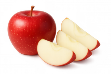 Fresh red apple and ripe apple slices, showing healthy nutrition, refreshing fruit, and natural organic food