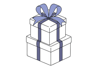 Obraz premium Two stacked white gift boxes tied with a blue ribbon and bow isolated on transparent background