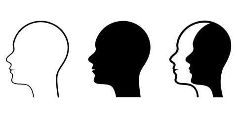 Three profile silhouettes of human heads showing contrast and layers