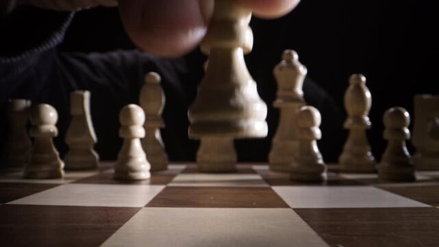 Cinematic First Move of Chess Match with Dramatic Lighting Symbolizing Strategic Vision, Rational Thinking, Leadership Mindset, and the Art of Patience and Precision in Decision-Making