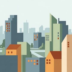 Naklejka premium Modern Cityscape with Geometric Buildings and Clear Sky.