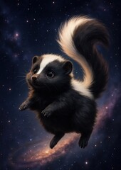 Cute skunk floating in space.