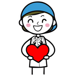 Obraz premium A friendly healthcare professional holding a heart symbol, symbolizing care and compassion. This illustration showcases a medical expert with a cheerful demeanor.