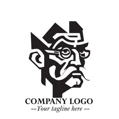 Classic Old Man Logo Symbol in Black on White Background with Vintage and Minimalist Design