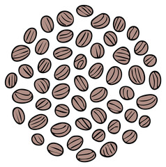 Obraz premium Illustration of coffee beans arranged in a circle, brown and tan color scheme