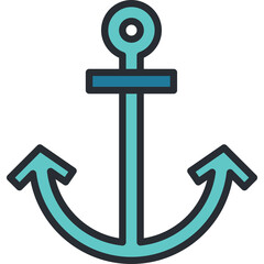 Teal Anchor Graphic Icon Nautical Maritime Symbol Object Isolated on Transparent Background Simple Flat Design